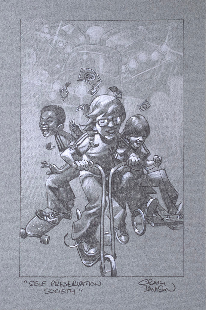 Self Preseravtion Society Sketch Mounted Print By Artist Craig Davison