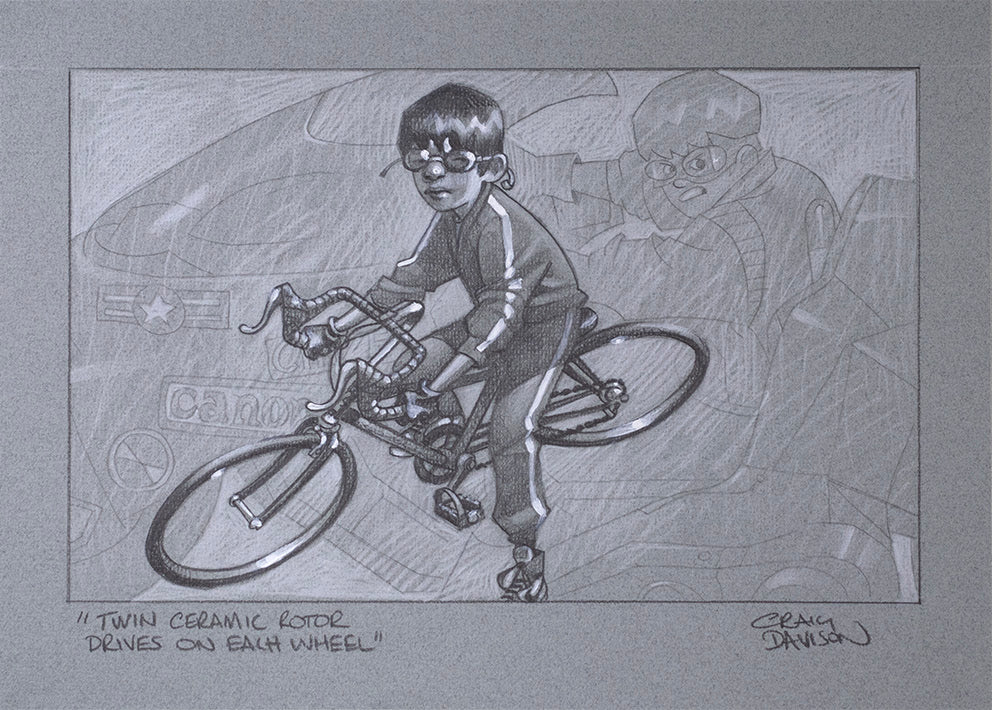 Twin Ceramic rotor Drives On each Wheel sketch mounted print by artist craig davison